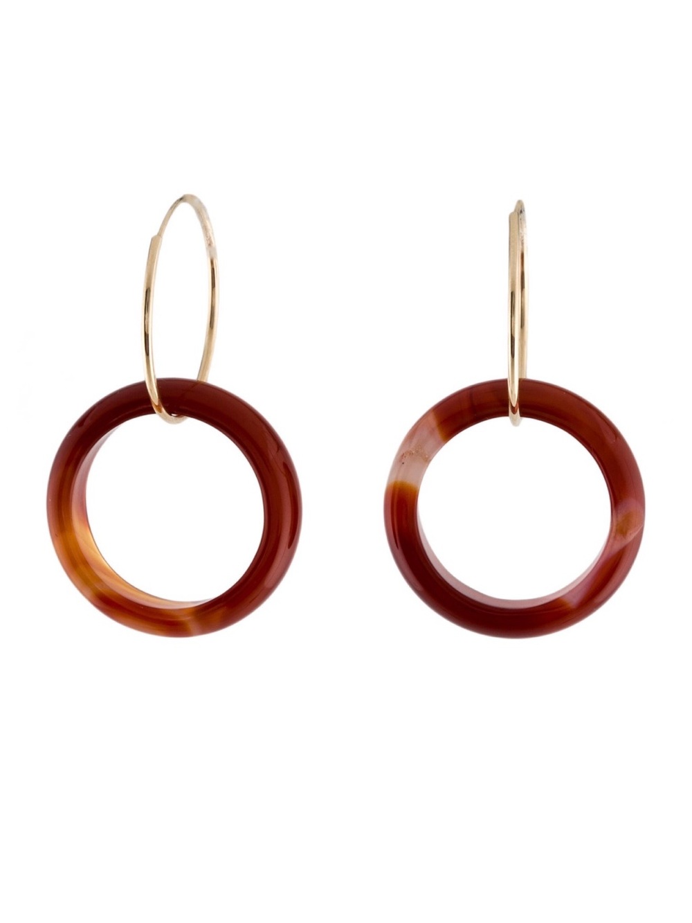 14K Yellow Gold & Carnelian Hoop Drop Earrings, VGUC